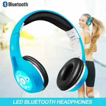 Zložljivi LED Luči Nad Glavo Bluetooth Brezžične Slušalke Slušalke Blue