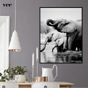 Črno Bel Plakatov In Fotografij Nordijska Platno Wall Art Tisk Afriki Živali Slon Slikarstvo Dekorativne Slike Doma Dekoracijo