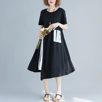 črno bombažno perilo plus velikost letnik cvetlični ženske priložnostne svoboden poletje, sonce obleka elegantna oblačila 2021 ženske obleke sundress