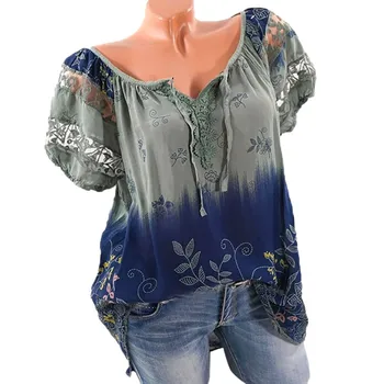 Ženske Bluze 2020 Jeseni Priložnostne Majice Kratek Rokav Čipke V Vratu, Ohlapno Majico Lady Vrhovi Bombaž Perilo Bluzo Plus Velikost 5XL