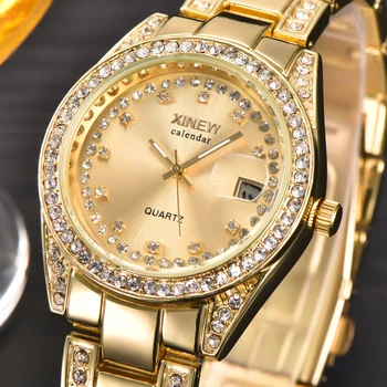 Ženske iz Nerjavečega Jekla, Trak Moda Nosorogovo Datum Koledar Kvarčne Ročne ure XINEW Dame Oblačenja Watch Luxe Relojes Mujer 2018
