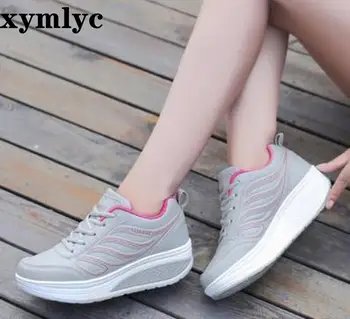 Ženske čevlje korejski Klin superge debel, spodaj na prostem teče priložnostne čevlji barva krog glavo udobno enotnega čevlji PU