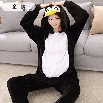 Živali Kigurumi Pingvin Kostum za Odrasle Dekle otroci Onesie Flanela Halloween Ženske Anime Jumpsuit Prikrivanje Onepiece Obleko