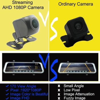 10 Inch Video Snemalnik Ogledalo Avto Dvr FULL HD 1080P Sprednji In Zadnji del Kamere 170° Zorni kot Nočno Vizijo Dash Cam