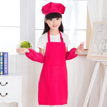 1Set Otrok Peko, Kuhanje Slinčki+Cap Pure Color Creative Velikost L/XL Sprednji Žep Otrok, Kuhanje Predpasnik Otroci Kuhanje Predpasniki
