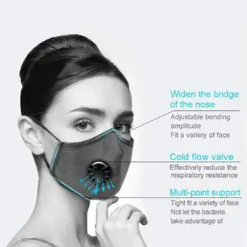 20 KOS Filter Unisex Bombaž Stroj za Večkratno uporabo Maske Proti Onesnaževanju PM2.5 Usta Respirator Za Prah Maske Moda Usta Žarilna Črna