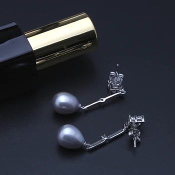 2018 Moda dolgo pearl stud Uhani Vroče Prodajo 925 sterling srebrni Nakit z Naravnimi sladkovodnih črni biser uhani