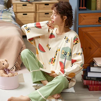 2020 Jeseni Dolg Rokav Pajama Set za Ženske, Bombaž Lepe oranžne barve Sleepwear ženske Homewear Pijama Mujer domov Oblačila