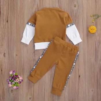 2020 Jeseni Malčke Baby Fantje Obleke, Kompleti 1-4Y Pismo Mozaik Dolgimi Rokavi Pulover Majica Vrhovi Hlače Šport Določa