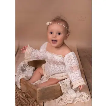 2020 Nov Baby Dekle Fotografija Rekviziti Oblačila DIY brez naramnic Cvet Čipke Obleko Eno ramo Foto Rekviziti Obleko Pribor Studio