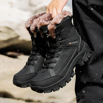2020 Nove Zimske Treking Čevlji Za Moške Oblikovalec Visoko Zgoraj Sneg Čevlji Moški Plus Žamet Škornji Lov Človek Blagovne Znamke Usnje Škornji Moški