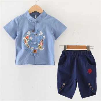 2020 Poletje Fantje T-shirt kratke Hlače Dekliška Kitajski Slog Tiskanja Vrhovi Otroci, Oblačila, ki Retro Tang Obleko Za 2-10T Otroci
