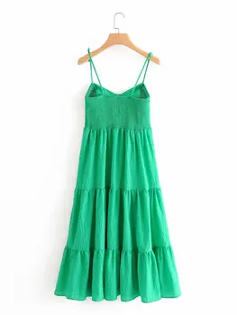 2020 Poletje Novo Lepljena zelena Dungaree strape Obleko zaraing-slog za vadiming sheining Sukienka Boho ženske obleke Az9825