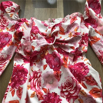 2020 Poletje Roza in Bele Vrtnice cvet Cvjetnim Tiskanja Dolce Ustrous Stretch Bombaž Sredine stegna Cut Ženske obleke Vestido S-XL