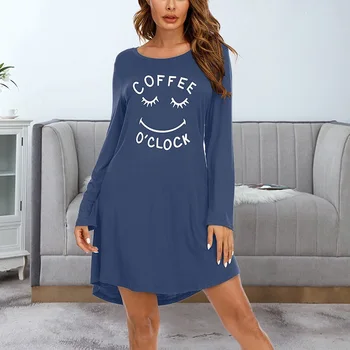 2020 Ženska Pismo Nightgowns Sleepshirts Sleepwear Priložnostne Svoboden Spanja Majico Natisnjeno Noč Obleko Z Dolgimi Rokavi More