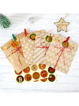 24 Nastavi Kraft Papir Za Vreče Sladkarije Darilo Pakiranje Hrane Zdravljenje Vrečke 1-24 Adventni Koledar Nalepke Božično Zabavo Ponudbe