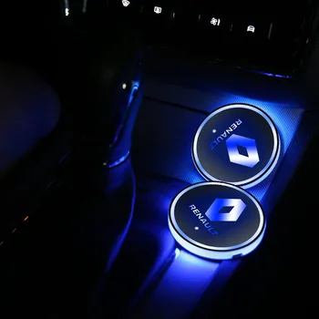 2pcs Luči LED Avto Logotip Pokal Mat Avto Značko Svetlobna Železnica Imetnik Mat za Renault Megane 2 3 delovna halja Logan Clio Laguna 2 Captur