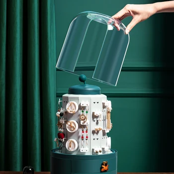 360 Rotacijski Shranjevanje Uhani Organizator Škatle Namizje Dustproof Predal Tip Nakit Škatla Za Shranjevanje Prozorno Plastično Ličila Polje