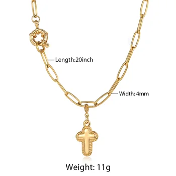 4 mm Zlate Barve, Ogrlico, Obesek za Ženske Dvojni Križ Jezusa Elizabeth Devica Marija Čare 20 palčni Nakit Darila LDN237