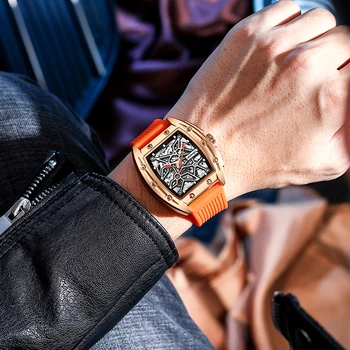 AILANG novih moških watch samodejno mehanska ura črna tehnologije, znane blagovne znamke votlih moda nepremočljiva moške mehanska ura