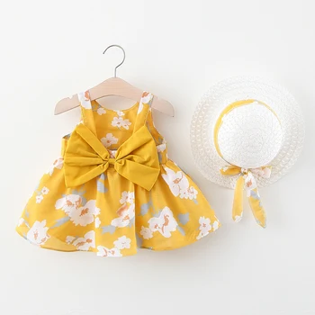 Baby Girl Oblačenja 2020 Poletje Lok Tiskanja Obleko S Klobuk 2 kos Otroška Oblačila Obleke Bohemia Slog Novorojenega Dojenčka, Malčka Obleko