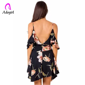 Backless Eleganten v-izrez cvjetnim tiskanja ženske obleke Špageti trak šifon sundress Poletje boho ženske vitek pas kratka obleka