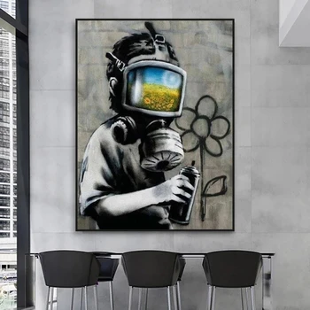 Banksy-Grafiti Umetnost Platno Slikarstvo Sončnično Področju Masko Ulične Umetnosti Plakatov in Fotografij Platno Wall Art Slike Doma Dekor Zidana