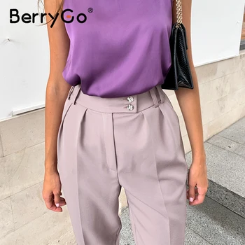 BerryGo Urad dama športna pomlad trdna svinčnik hlače ženske Modni ženski osnovne hlače Elegantno zavesa zadrgo, spodnji gumb 2021