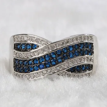 BIJOX ZGODBA 925 Sterling Srebrni Prstan z Geometrijske oblike, temno modra dragih kamnov, Fine Nakit Prstan za Ženske svate velikost 6-10