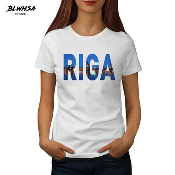 BLWHSA Novo Riga Tiskanje T Shirt Ženske Latvija Mesto Riga Kratek Rokav Bombaž Poletje T-Shirt Priložnostne Smešne Ženske T srajce Oblačila