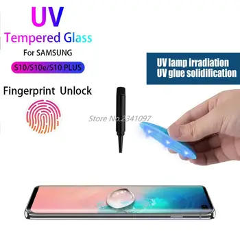 Celotno 5D Ukrivljen UV Lepilo Za Samsung Galaxy S10 PLUS S10+ Kaljeno Steklo prstnih prodor UV stekla za S10 S10e Screen Protector