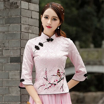 Cheongsam Vrh Qipao 2020 Novice Cvetlični Elegantno Tradicionalna Kitajska Oblačila za Ženske Kitajski Srajce Obleko Poročno Vestidos Tang
