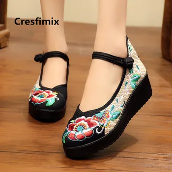 Cresfimix chaussures pour femmes ženske srčkan višina povečala vezenje plesne čevlje lady retro sladko udobne čevlje, a3577b
