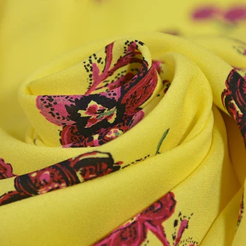 Cvetlični na svetlo rumene čiste svile Jianhong krep, tkanina naravnih mulberry svile,SJHC074