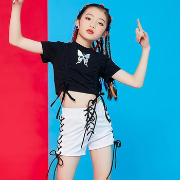 Dekleta Jazz Plesne Kostume Otrok Hip Hop Pokazal Nositi Ulični Ples Uspešnosti Oblačila Metulja Print Kravato Vrh Hlače DNV13531