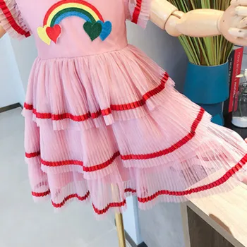 Dekleta Princesa Obleko Poletje Otroci Stranke Obleke Dekle Malčka Elegantno Rainbow Unicorn Vezenje Obleko Otrok Frocks Vestidos