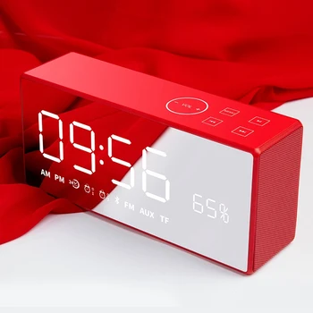 Dido X9 Polnilna Ogledalo Led Zaslon za nastavitev Glasnosti in Bas Hi-Fi Brezžični Bluetooth Zvočnik Fm Aux Alarm (Rdeče)
