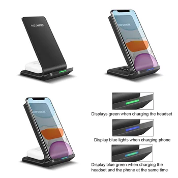 FDGAO 15W 2 v 1 Qi Brezžični Polnilec za Hitro Polnjenje Za Samsung Dock S10 S20 Polnjenje Stojalo Za iPhone 12 11 XS XR X 8 Pro Airpods