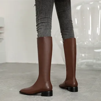 FEDONAS Jedrnato Strani Zadrgo Kolena Visoki Škornji Pravega Usnja Čevlji Ženska Petah 2020 Moda Nizkih Petah Stranka Tesen Visoki Škornji