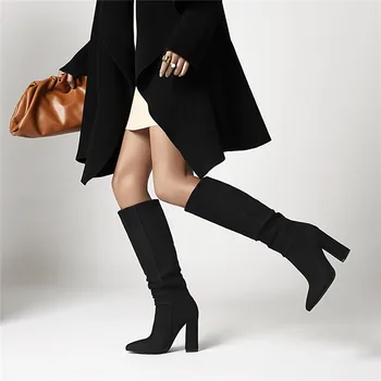 FEDONAS Moda Tesen Čevlji Pete 2020 Jeseni, Pozimi Vrh Kakovosti Čevlji Ženska Seksi Stranka Ples Toplo Visoke Pete, Kolena Visoki Škornji