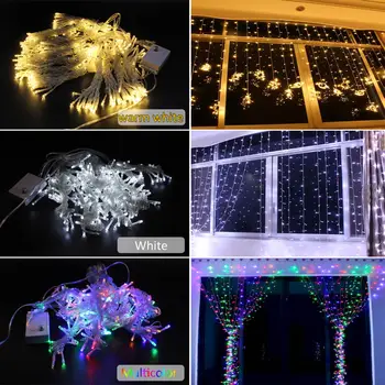 Garland Božični Luči Zunanja Notranja 110V 220V Nepremočljiva Ledenica LED Zavese Niz Vila Lučka Xmas Tree Okraski za Dom