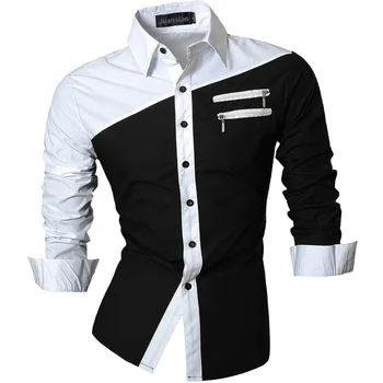 Jeansian Moške Priložnostne Obleko Srajce Moda Desinger Eleganten Dolg Rokav Slim Fit 8371 Black2