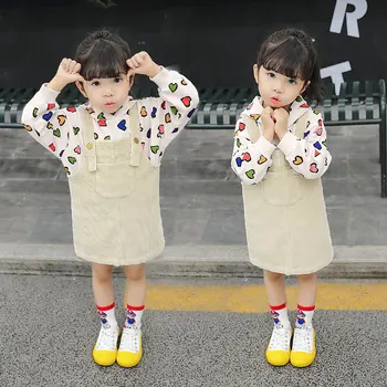Jeseni, Pozimi Dekleta Obleko korejsko Dekle Trak Obleko Otroci sundress Dekleta Naravnost Oklepaji Obleko baby Velvet Obleko Dekleta Obleke