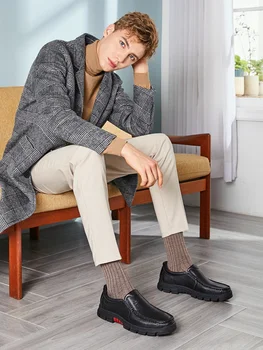 KAMELE Moški Čevlji Poslovnih Pravega Usnja Priložnostne Čevlji Udobno Občutljivo Liči Vzorec Lahki Non-slip Moških Loafers