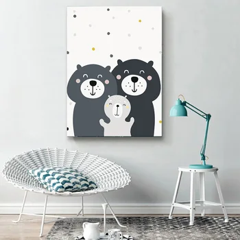Kawaii Medved Baby Živali Platno, Tisk Luna Vrtec Steno Umetnosti Slikarstva Ponudbe Tiskanja Nordijska Otroci Plakat Steni Sliko Spalnica Dekor