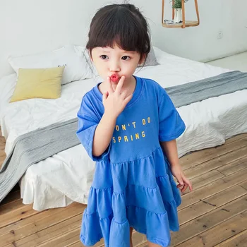 Korejski Slog Dekleta, Obleko 2020 Novo Poletje Dekleta T shirt Obleko Svoboden Pismo Natisnjeno Malčka Obleko BC877