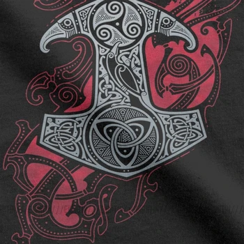 Krokar je Mjolnir Viking T Shirt Valhalla T-Shirt za Moške Kratek Rokav Vintage Tee Shirt Posadke Vratu In Bombaž Oblačila Udobno