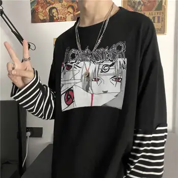 Kul Pomlad Naruto Tiskanja Moške majice Dolg Rokav Harajuku Unisex majica Japonski Anime Ulične Hip Hop Mozaik Tshirts