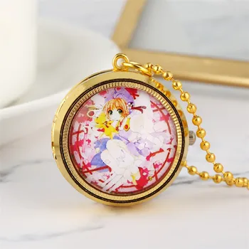 Lep Sailor Moon Temo Quartz Obesek Watch Zlato Ogrlico žepna ura Vrtljiv Lovec Design Polno lovec Ure Darila Otroci