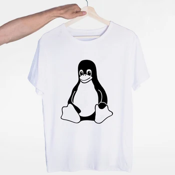 LINUX Pingvin V Računalnik, T-shirt O-Vratu, Kratke Rokave Poletje Priložnostne Modna Unisex Moških in Žensk Tshirt